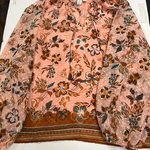 Joie Peach orange Floral print Blouse size small